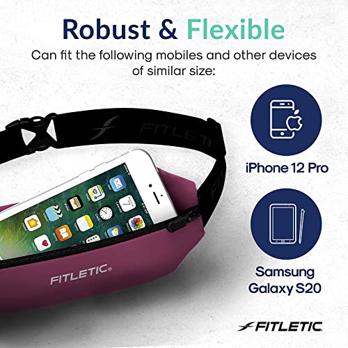Fitletic Active Lifestyle Fanny Pack & Mini Sports Running Belt For Men & Women – Lightweight, Low Profile- Ultra-Soft Expandable Lycra Pouch - Fits All Phones – Inner Pocket - color: Pink