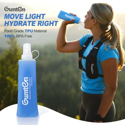 2 Pack Soft Flask 250ml TPU BPA-Free Soft Water Bottle Collapsible for Hydration Pack Running Vest Marathon Hiking Cycling (Light Blue) - color: 2pcs, 250ml Light Blue