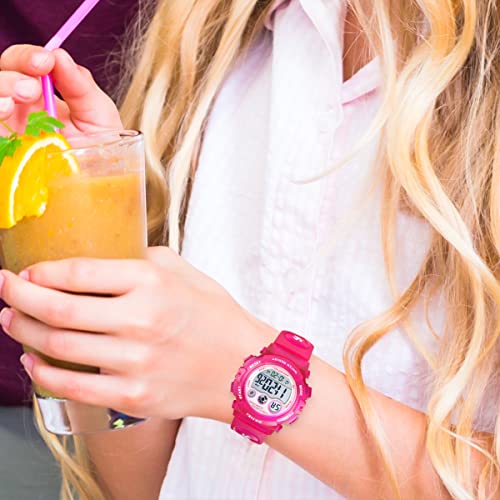 GOLDEN HOUR Watches for Kids Digital Sport Waterproof Boys Girls Watch Outdoor 12/24 H Alarm EL Backlight Stopwatch Military Child Wristwatch Ages 3-15 - color: Rose/Red