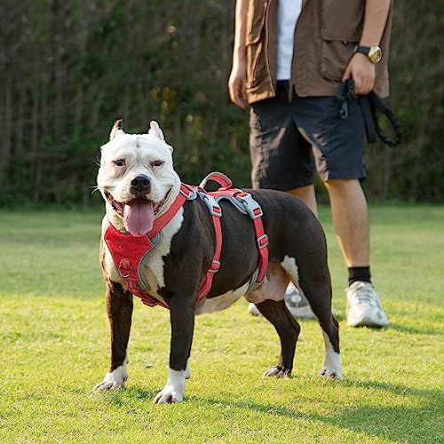 Huntboo Escape Proof Dog Harness, Escape Artist Harness, Reflective Harness with Padded Handle, Breathable, Durable, Adjustable Vest for Medium Dogs Walking, Training, and Running Gear (Red, S) - color: Red, size: Small(Pack of 1)