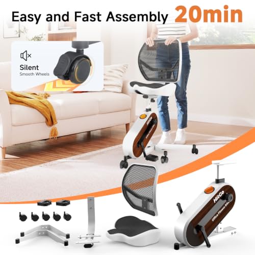 HitGo Office Exercise Bike Desk Chair,330 lbs Heavy Duty Under Desk Bike with 9-Level Height Adjustable Seat 24.4"-33.8",8-Level Resistance & Rolling Wheels,Quiet Fitness Chair for Home Office - color: White