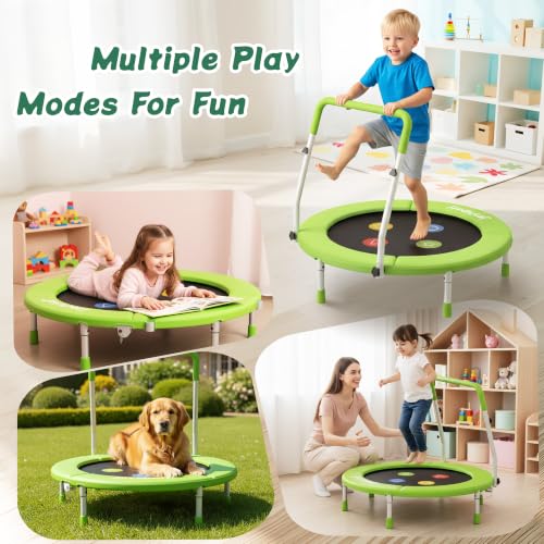 36-Inch Toddler Trampoline with Adjustable Bar, 3FT Foldable Mini Rebounder - color: Green