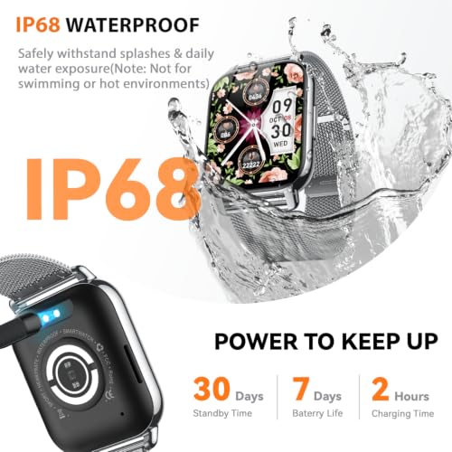 Smart Watch for Women(3 Bands), Fitness Tracker with Bluetooth Calls & AI Voice Control, 1.85’’ HD Screen, Heart Rate/SpO2 Monitor, Sleep Tracker, Compatible with Android iOS (Silver) - color: Silver