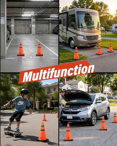 RoadHero 5 Pack 18 Inch Collapsible Traffic Cones with Black Base - size: 18 Inch