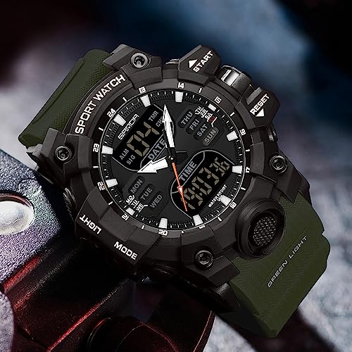 FANMIS Men's Analog Digital Sports Watch 50M LED Backlight Military Watch - color: Army Green