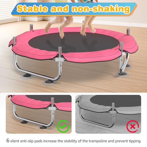 60" Trampoline for Kids with Enclosure Net, Toddler Trampolines Indoor - color: Rosered