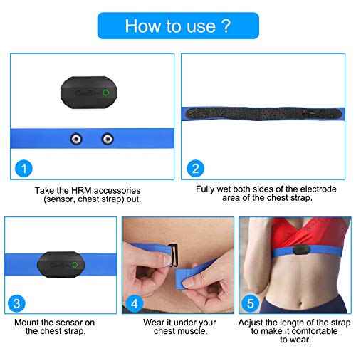 COOSPO Bluetooth Heart Rate Monitor Chest Strap H808S, ANT+ BLE HR Monitor Chest, HRM IP67 Waterproof, 300H Battery Life - color: Black Blue