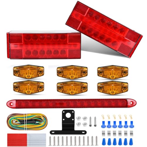 Nilight LED Trailer Light Kit Rectangular Submersible for Utility Trailers - color: Red Trailer Light w/16LED ID Bar w/Marker Lights