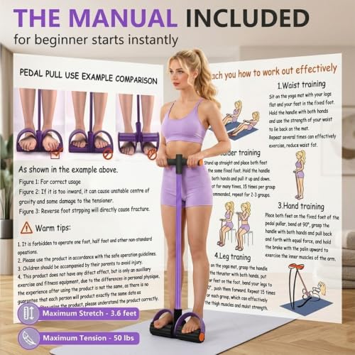 Multifunction Pedal Resistance Band with Handles - color: Purple & Black