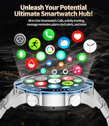 TX7 Luxury Smart Watch for Men, 1.43" AMOLED Display Fitness Tracker, 100+ Sports Mode/Sleep Monitor/IP68 Waterproof Mens Smartwatches, Military Smart Watch for Android iOS, Sliver Blue