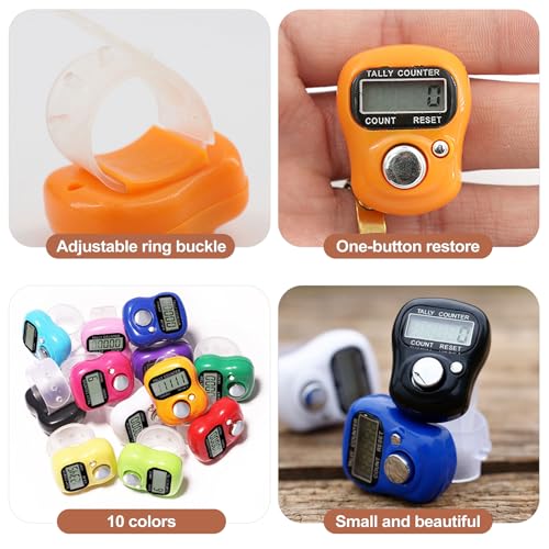 QivaZira 10 Pack Digital Finger Counter Adjustable Ring Hand Tally Lap Counters for Knitting Crochet Prayer Classroom Sports Pitch People Counting Stitch Marker School Supplies Office Tools
