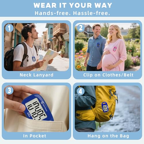 Clip-on 3D Pedometer for Walking Steps Counter with Lanyard