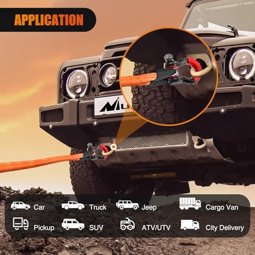 Nilight Kinetic Recovery Rope Kit with D-Ring Shackle Towing Strap - color: 1in x 30ft Rope+2Pcs Anti-Theft D-Ring Shackles