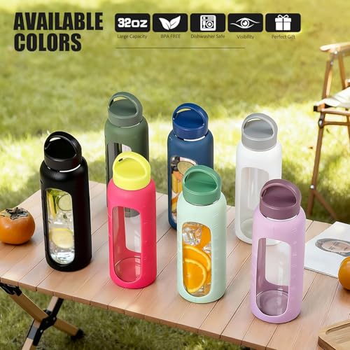 Kodrine 20oz Glass Water Bottle with Straw and 2 Lids Leakproof, Black - color: Black, size: 20 Ounces