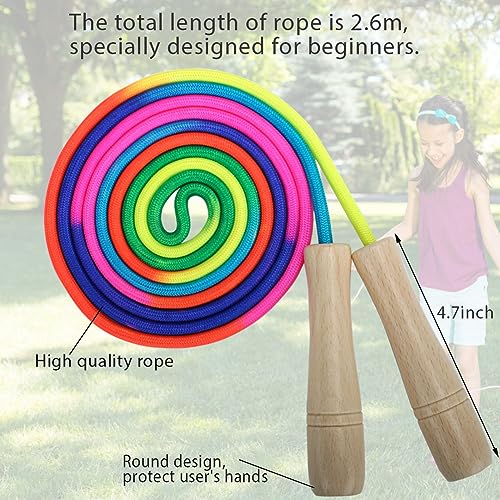 Jump Rope for Kids, Children Adjustable Cotton Skipping Rope with Wooden Handle for Boys Girls Fitness Outdoor Activity - color: Rainbow x4