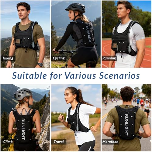 Runlight Running Vest,Lightweight Adjustable Chest Pack with Pistol Holster, Pack with 1.5L Water Bladder, Reflective Running Hydration Vest - color: Black