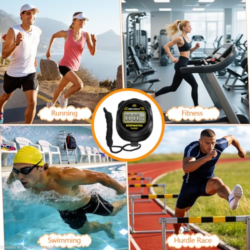 Digital Simple Stopwatch Timer, Single Lap Countdown Timer with On/Off, AAA Battery (Included) for Kids Students Coaches, Black - color: Black