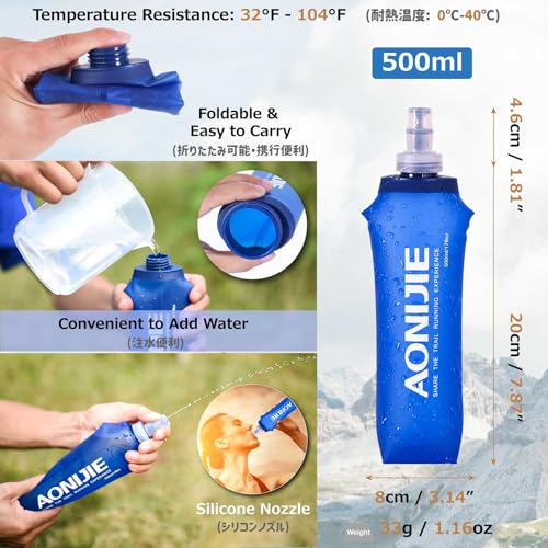 Azarxis Running Water Bottles Flask BPA Free Leakproof Hydration Vest Packs Waist Belt Replacement for Triathlon Marathon Hiking Cycling Climbing Runner - color: #6 Gray (5L) - with a Soft Flask (500ml)