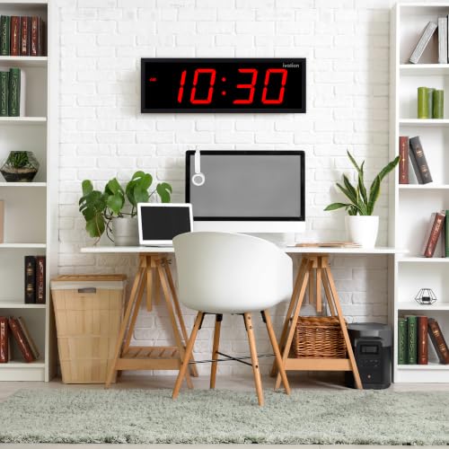 Ivation Large Digital Wall Clock with Big LED Display & Timer, 18" - color: Red, size: 18" x 6"