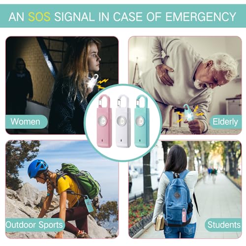 Tellegloww 6 Pcs 130 dB Personal Safety Alarm for Women, Personal Alarm Keychains Loud Siren with LED Strobe Light & Low Battery Notice Rechargeable Self Defense Keychain for Mom(Macarons,Snap) - color: White,Pink,Blue, style: Snap