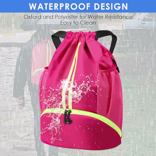 BROTOU Soccer Bags, Football Backpack, Volleyball Bag, Drawstring Backpack - color: Pink