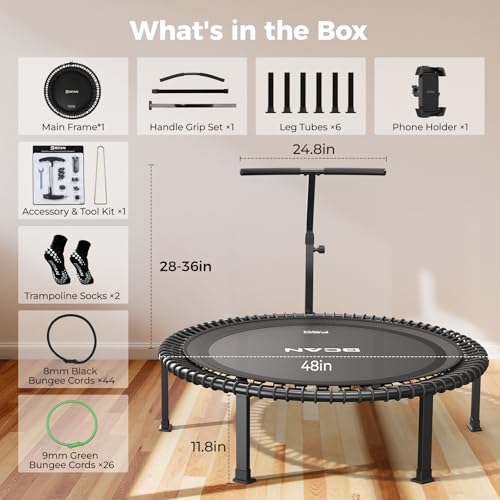 BCAN BT4 Soft Land Pro Adult Bungee Rebounder Trampoline Handle|FED Fitness - color: 48IN-Black