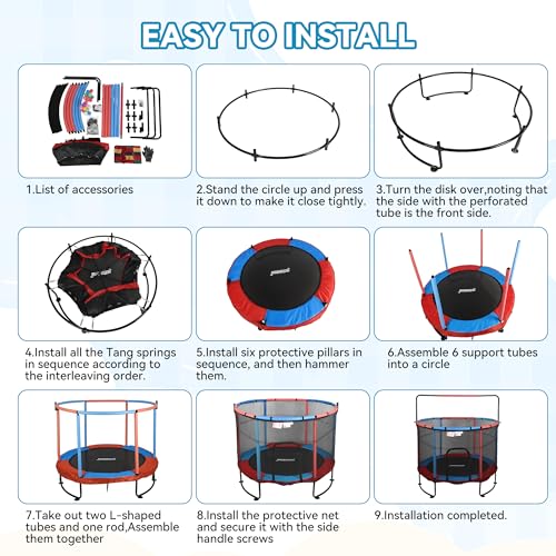 Mini Toddler Trampoline Ages 2-10, Small Indoor Kids Trampoline - color: Blue+Red+Black