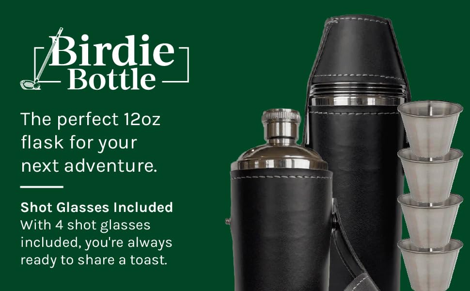 12oz Black Flask with 4 Shot Glasses in Cap – Stainless Steel with Waterproof Leather Case, Leakproof, Reusable, Travel - color: Black, size: 12oz Standard