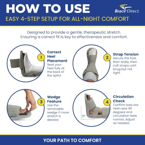 Brace Direct 90 Degree Night Splint, Sleeping Boot for Plantar Fasciitis - size: Large