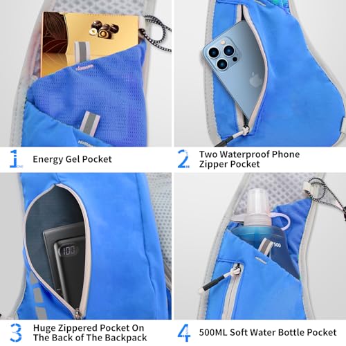 Hydration Running Vest for Women Men,Lightweight Breathable Reflective Hydration Pack with 500ml Water Bottle,Hydration Vest Pack Backpack for Hiking,Camping,Trail Running,Cycling,Race,Marathon - color: 673RV-Blue