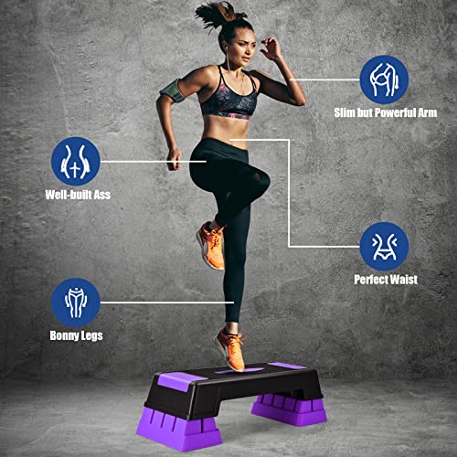 GYMAX Exercise Step Platform, 5”-7”-9” Height Adjustable Stepper - color: Purple