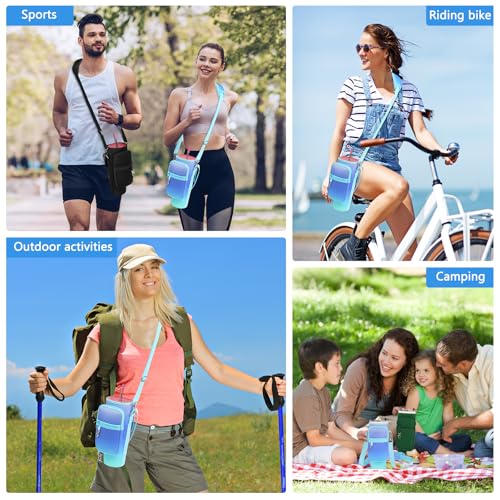 LEFOR·Z Water Bottle Carrier Bag with Phone Pocket Compatible with Stanley/Meoky 40 oz Tumbler with Handle,Water Bottle Holder Pouch with Adjustable Strap Compatible with Stanley Cup Accessories - color: Blue Gradient-Style B