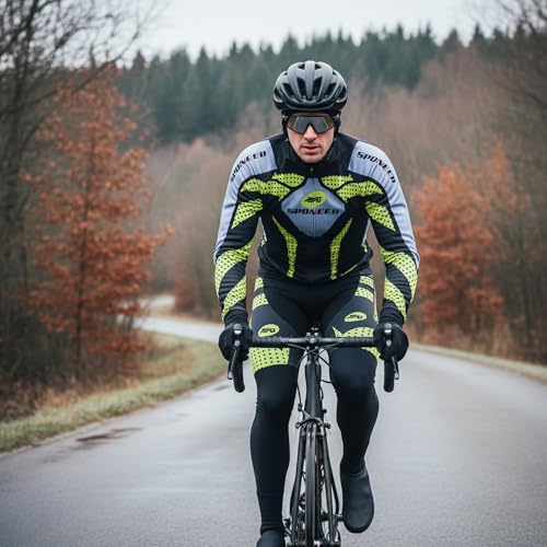 sponeed Men's Cycling Jersey Full Sleeve Riding Wear Long Sleeve T Shirts Pants - color: Fleece Green, size: X-Large