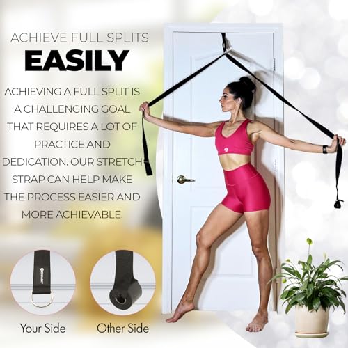 Pilates Stretching Strap with Door Anchor for Flexibility Training - color: Black