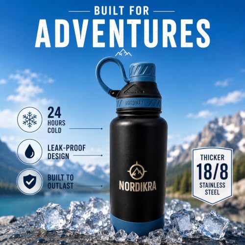 Insulated Stainless Steel Water Bottle, Leakproof, 32oz, Orange - color: Orange