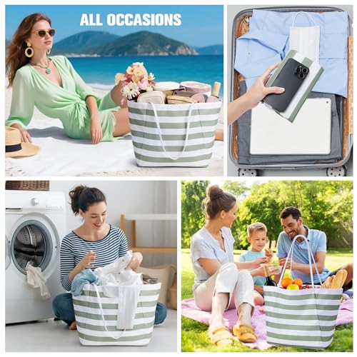 KALIDI Beach Tote Bag Women Large Waterproof Sandproof Shoulder Handbags - color: #2 Green+green