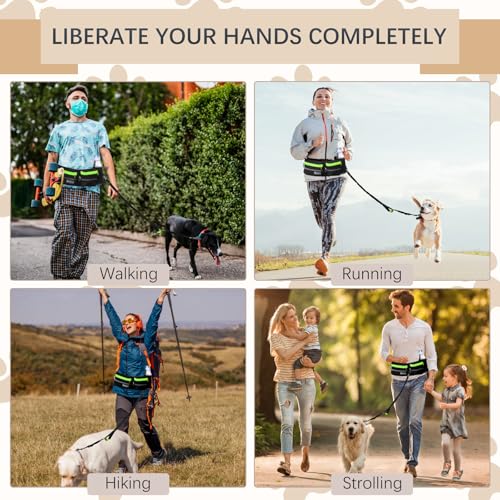 Hands-Free Waist Leash with Pouch for Two Dogs: Reflective Stitching, Dual Handle & Bungee Retractable Design – Ideal for Medium to Large Dogs (Green) – Dog Walking Accessories - color: Green