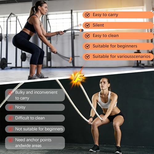 Portable Ropeless Battle Ropes, Adjustable Weights Cordless Battle Ropes.