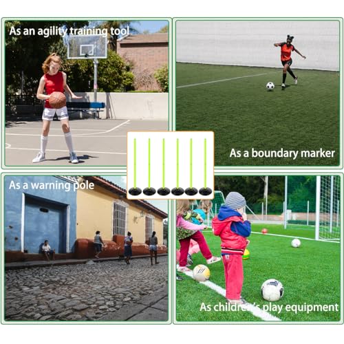 Fluorescent Green Soccer Agility Poles Set Detachable Sports Trainning Speed Pole Slalom Poles with Rubber Base Sport Traning Equipment - color: 3.3 FT, style: Pack of 6