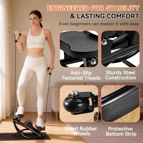 Rock Stepper - Steppers for Exercise at Home, Portable Stepper Side to Side with Digital Display & Resistance Bands, 330 LBS Capacity Full Body Workout Low-Impact Knee-Friendly 3D Stair Stepper - color: Black- A