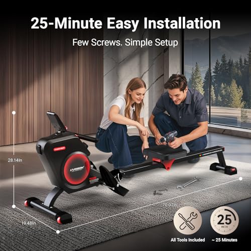 HARISON Magnetic Rowing Machine for Home Use, Quiet Indoor Rower & Home Fitness Exercise Equipment with Adjustable Resistance, App Compatible LCD Monitor