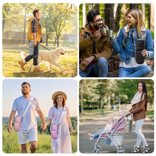 Water Bottle Holder Carrier Bag Fits Stanley IceFlow Owala 16/24/32/40oz - color: Rose Pink, size: 16-40 Oz wihtout Handle