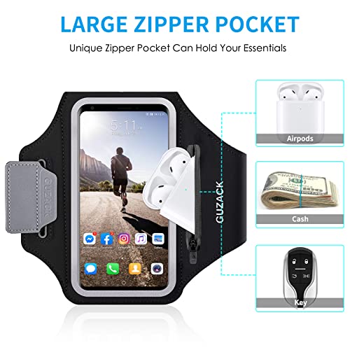 GUZACK Running Armband with Zipper Pouch, Running Phone Holder,Up to 6.9" - color: Black Zipper (Up to 6.9"), size: S