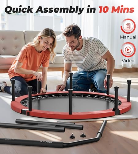 BCAN SP3 40/48" Exercise Rebounder Trampoline for Adults, Handlebar, Indoor - color: 48IN-U-Handle-Deep Red
