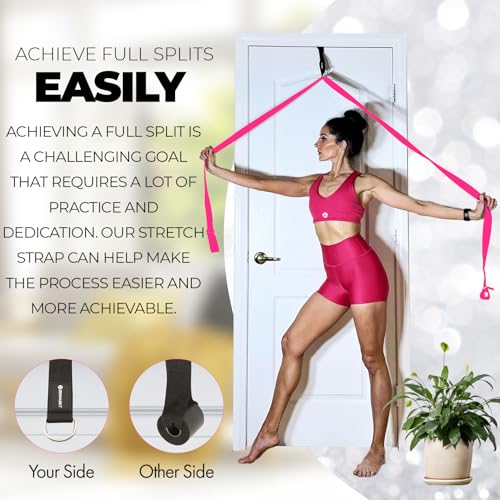 Pilates Stretching Strap with Door Anchor for Flexibility Training - color: Pink
