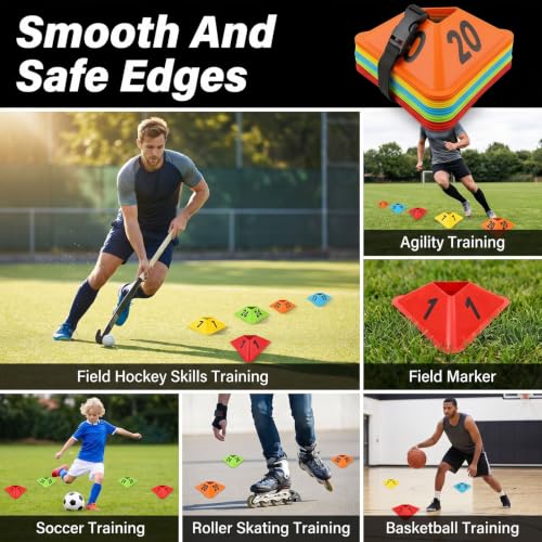 24 Pack Sports Cones Soccer Cones with Numbered for Training Agility Drills with 5 Colors Orange Blue Green Yellow Red Football Cones