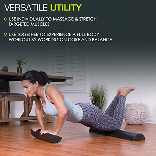 ProsourceFit High Density Foam Rollers - inches long. Firm Full Body Athletic Massager for Back Stretching, Yoga, Pilates, Post Workout Trigger Point Release - color: Black - 12" X 3"