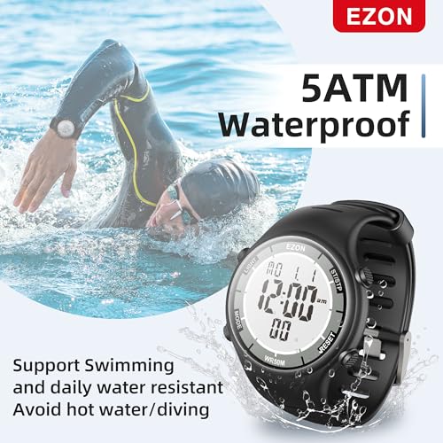 EZON Digital Watch with Stopwatch Countdown Timer Alarm EL Backlight,Ultra-Thin Large Display 5ATM Waterproof Digital Wrist Watches for Men Women - color: Camouflage Green