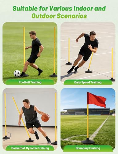 GHB Agility Poles 4 Pack 50" Sports Soccer Training Poles - size: C.Rubber Base+Rebound Spring