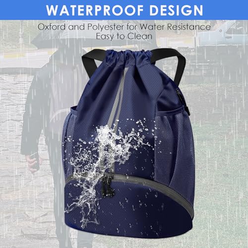 BROTOU Soccer Bags, Football Backpack, Volleyball Bag, Drawstring Backpack - color: Dark Blue